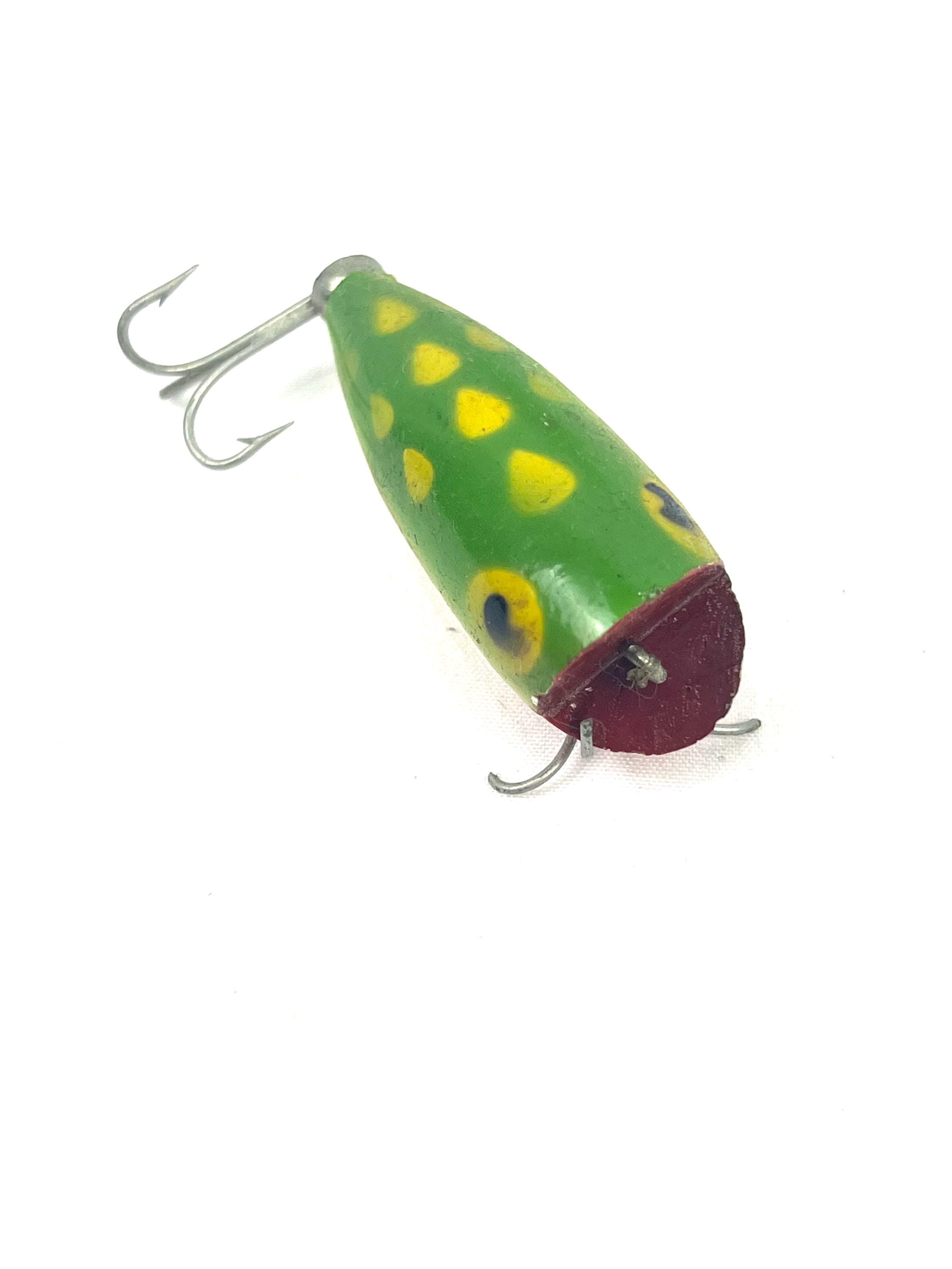 Vintage Wood Fishing Lure: Green Yellow Frog Color, Double Hook - Etsy