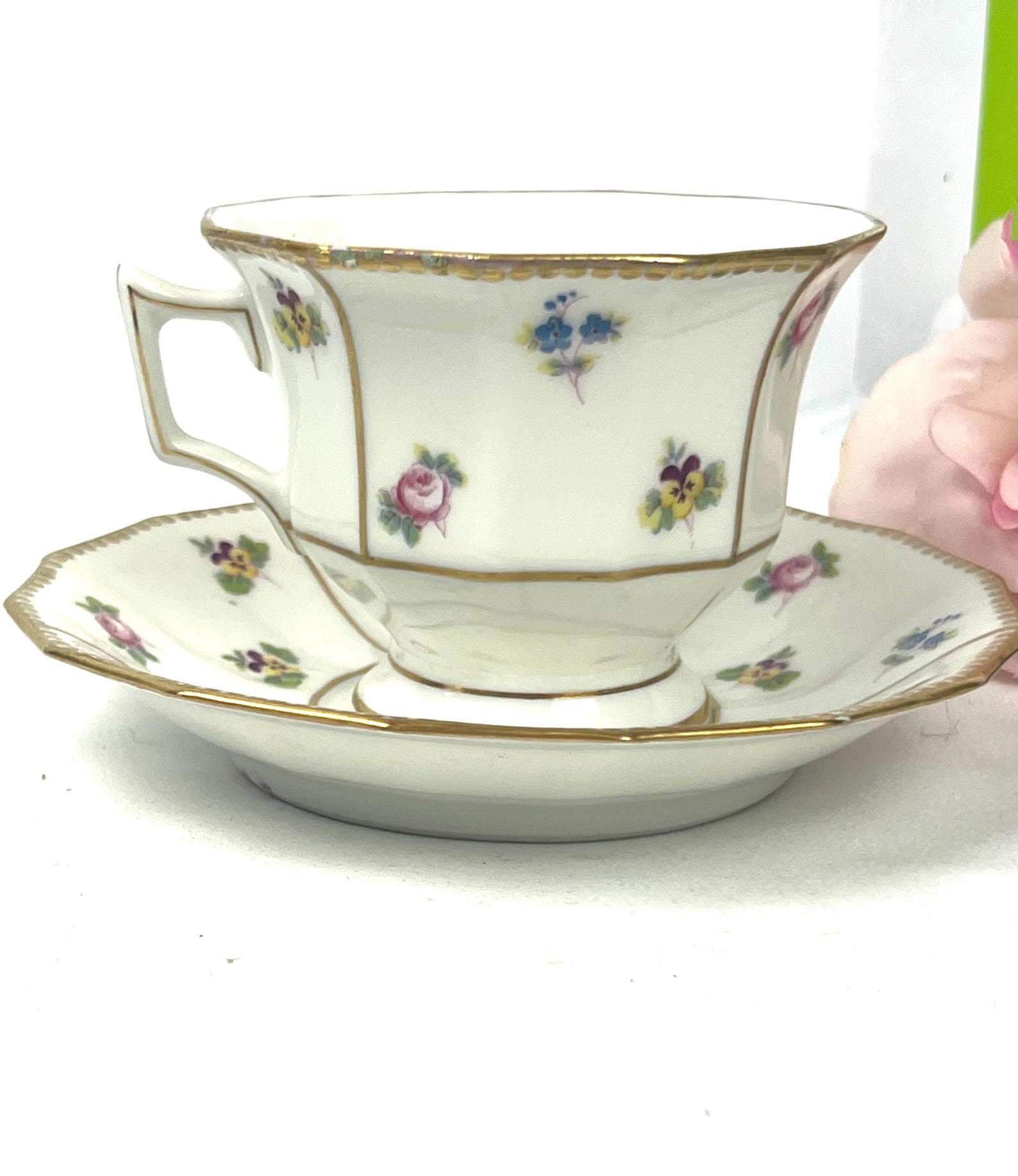 Antique Cup and Saucer - Limoges France Avance - Small Flowers Gold ...