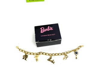 Vintage 1996 Barbie Gold Charm Bracelet by Avon with Box Retro Fashion Jewelry