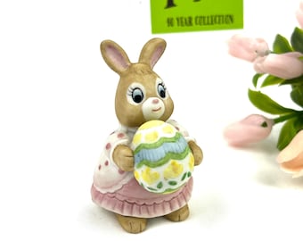 Vintage Ceramic Easter Bunny Figurine with Painted Egg