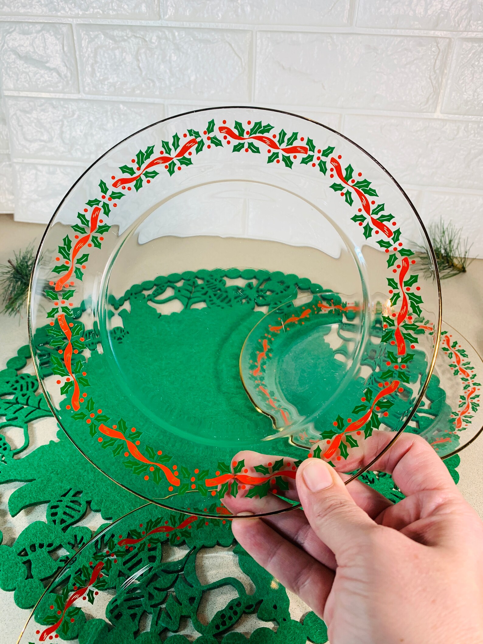 Set of 3 Arcoroc Dessert Glass Plates Christmas Plates Holly Etsy