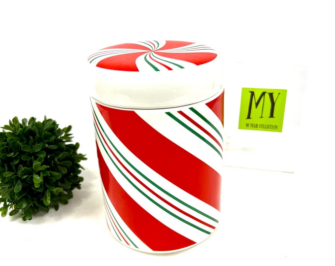 Vintage Teleflora Candy Cane Peppermint Swirl Stripe Ceramic Canister