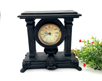 Vintage Howard Miller Clock Base: Black Wood Mantle Clock with Cherub Detail