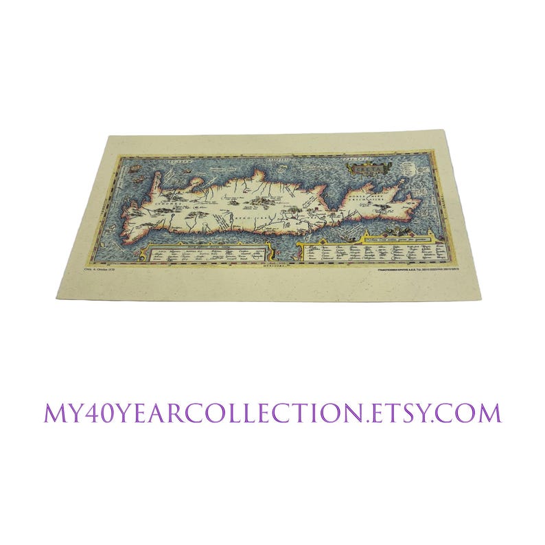 Vintage Map Print Map of Island of Crete Historical Map of Crete in