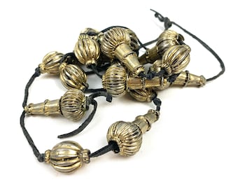 Vintage Brass Bead and Leather Necklace: Jewelry Making Parts