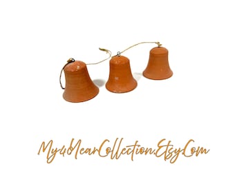 Vintage Terracotta Bell Ornaments Set Clay Hanging Bells Rustic Folk Decor