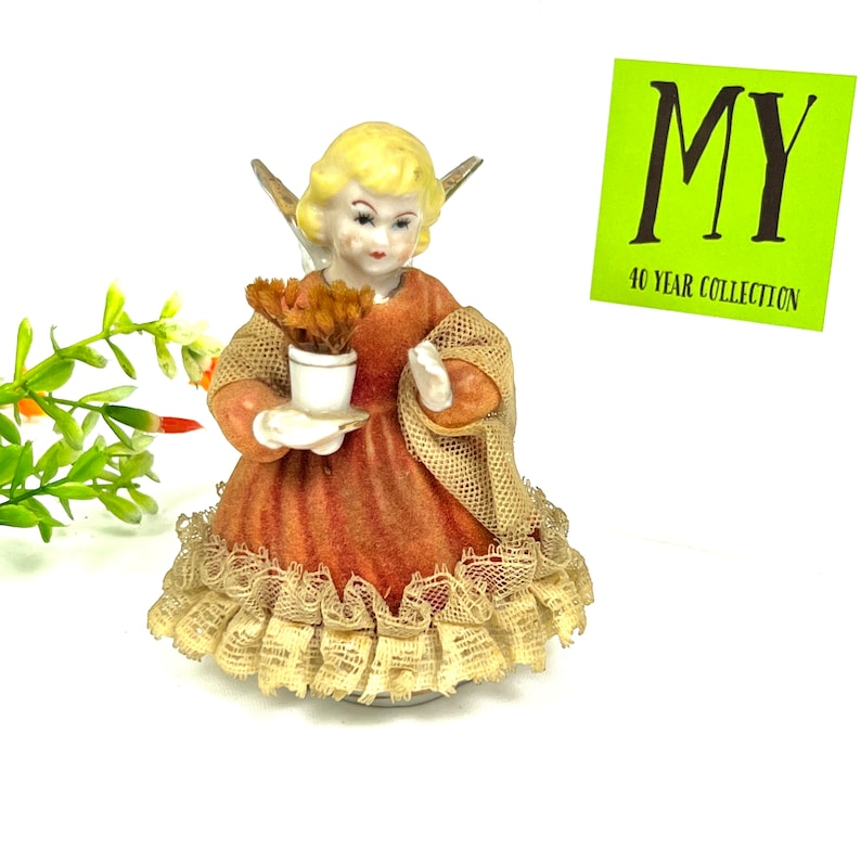 Vintage Angel Figurine Made in Japan Orange Valor Stiffened Etsy