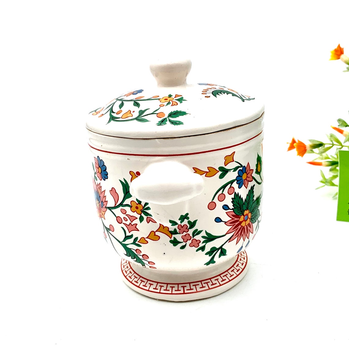 Beautiful Ceramic Jar With Lid and Handles Asian Inspired Etsy