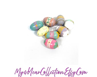 Vintage Mini Wooden Easter Eggs Hand Painted Pastel Spring Decor