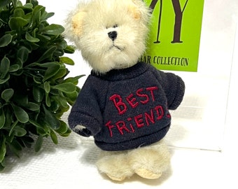 Vintage Boyds Bears Mini Plush Bear - Best Friends Message - Blue Sweater "Bud" Teddy Bear - Gift for Best Friend - My40YearCollection