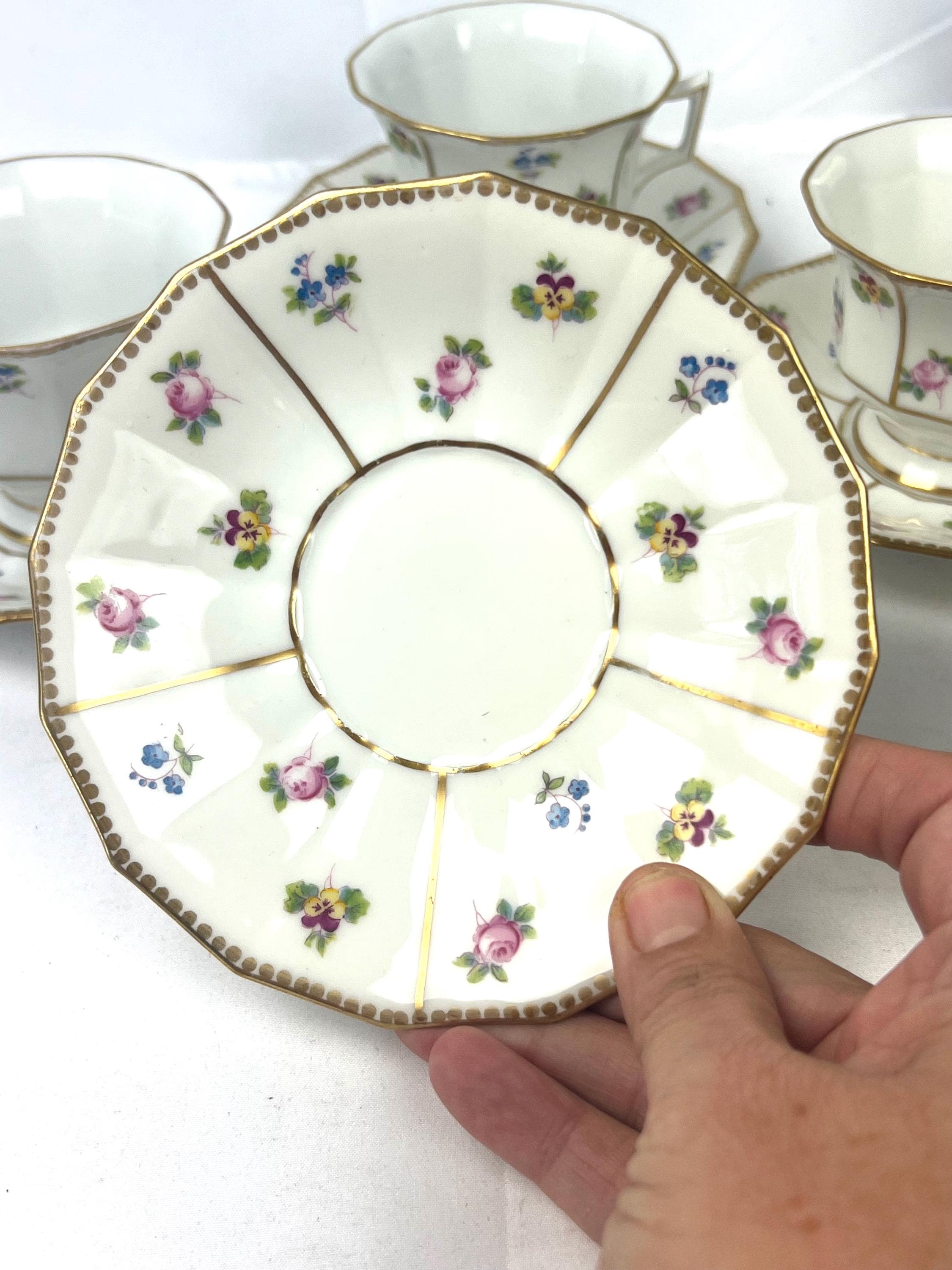 Antique Limoges France Cup and Saucer Set: Gold Trim Floral Porcelain ...