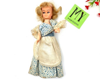 Vintage Hong Kong Doll: 7.5" Blond Hair, Handmade Floral Dress