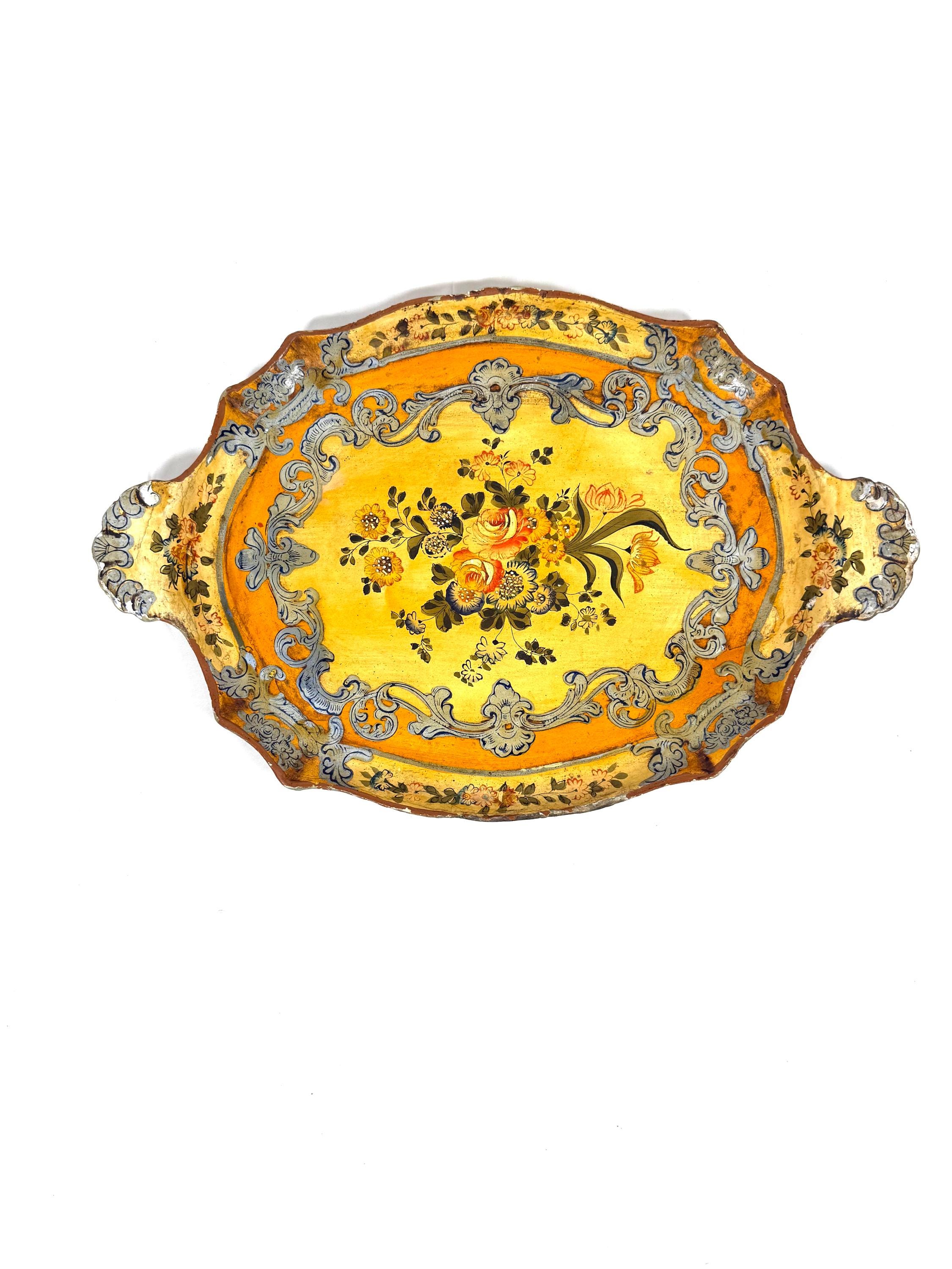 Vintage Italian Florentine Tole Tray Hand Painted Gold Gilt Serving ...