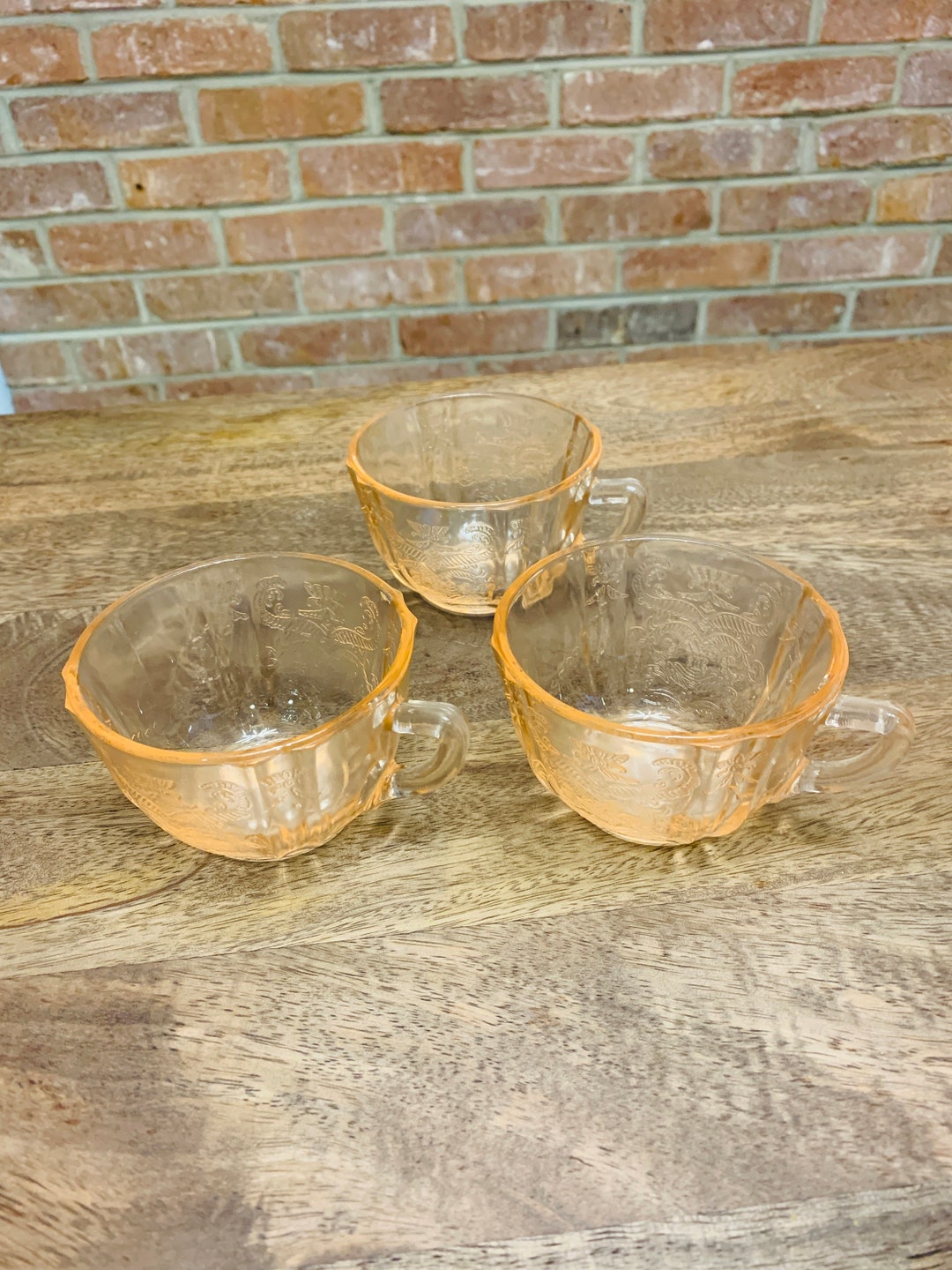 Vintage Pink Depression Glass Tea Cups Madrid Pattern by Federal Glass