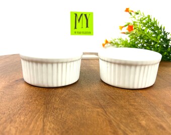 Vintage Pair of BIA Blanc De Table Ramekins - Simple White Ribbed
