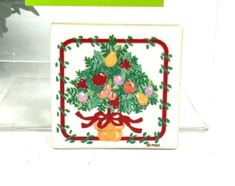 Vintage Ceramic Tile Christmas Tree Refrigerator Magnet - PMG Stocking Stuffer