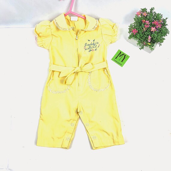 Vintage Yellow Baby Girl Embroidery Romper "Daddy… - image 10