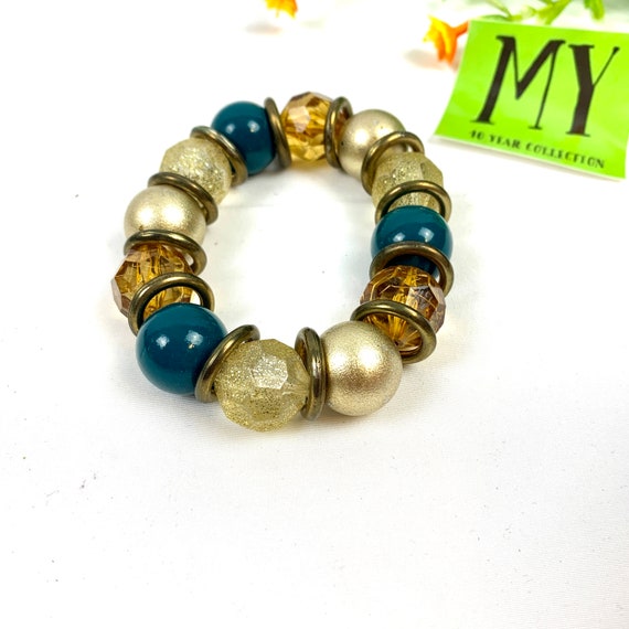 Beautiful Vintage Teal, Orange and Gold Bracelet … - image 8