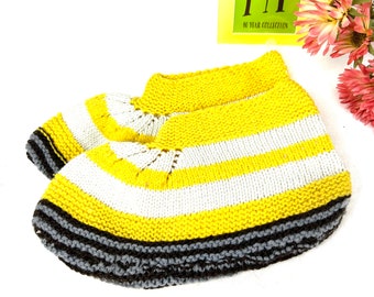 Vintage Crochet Slippers: Handmade Knitted Booties, Medium Size