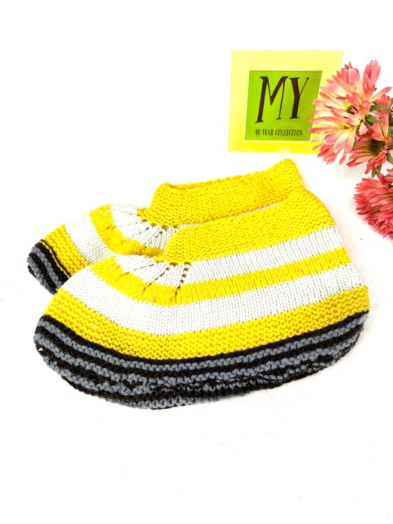 Vintage Handmade Crochet Booties Slippers - Yellow