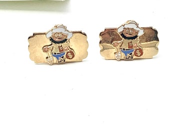 Vintage Gold Tone Cowboy Cufflinks: Animated Character, Fun Western Style