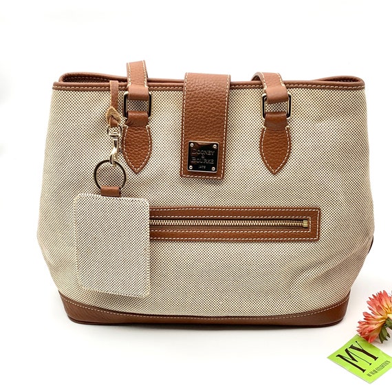 Buy the Dooney & Bourke Light Green Canvas Tan Leather Trim