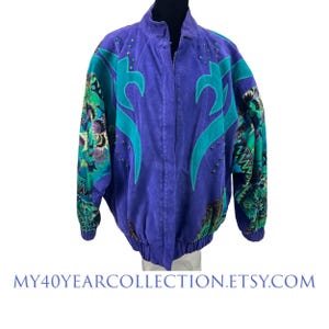 Vintage Leather Pant Suit Set: Julien K Purple Abstract Jacket, Size 8-10 image 2