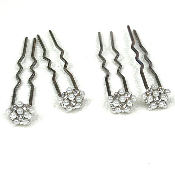 Vintage Hair Pin - Four Fork Prong with Rhineston… - image 1