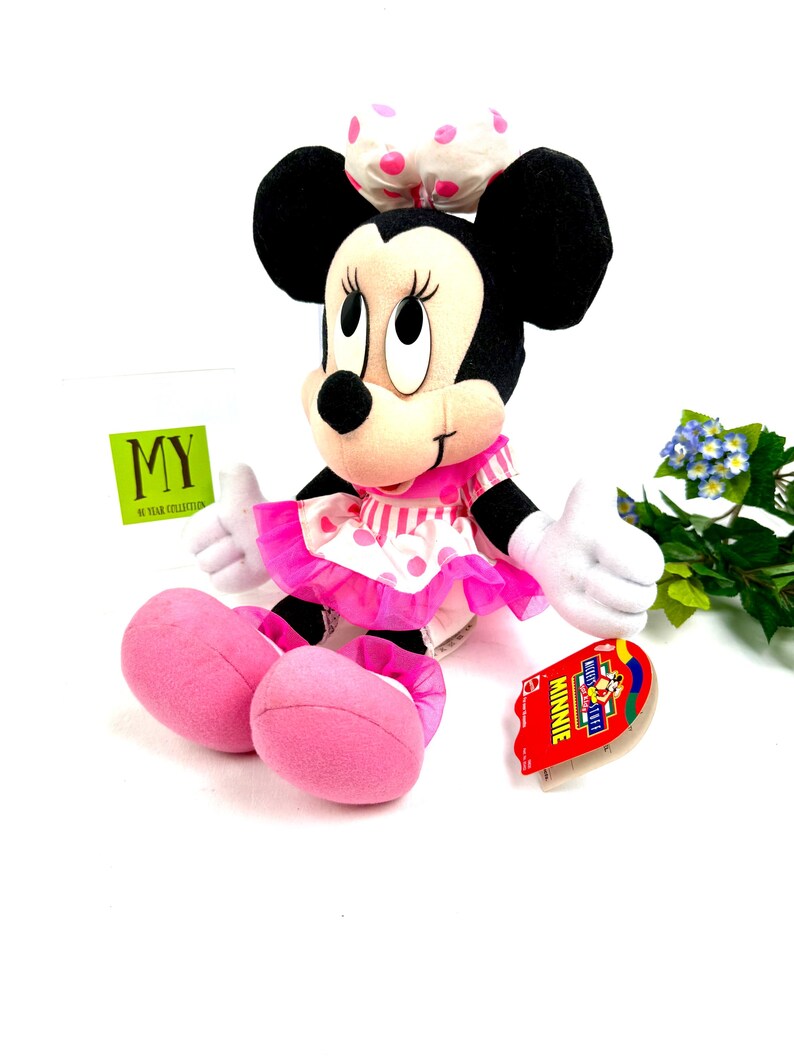 Vintage 1990-tals Mattel Minnie Mouse plysch med etiketter Mickeys prylar för barn bild 14