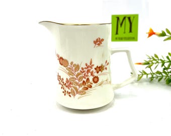 Vintage Mikasa Eastwind Creamer: Bone China Rust Floral, Gold Trim