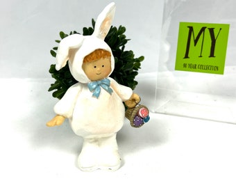 Vintage Easter Figurine: Girl in Bunny Suit with Basket