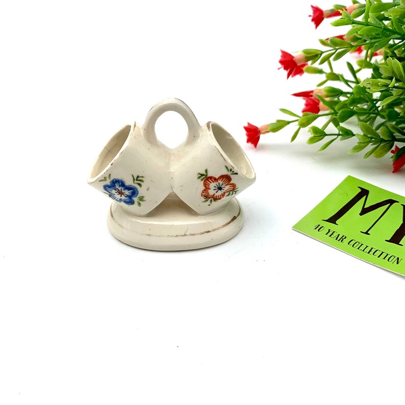 Vintage Occupied Japan Pottery Toothpick Holder Two Attached Etsy