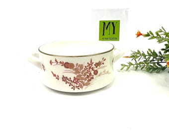 Vintage Mikasa Eastwind Bone China Vegetable Bowl: Rust Floral, Gold Trim