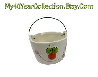 Vintage Ceramic Ghost/Snowman Basket with Metal Handle
