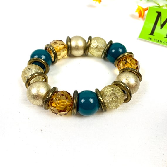 Beautiful Vintage Teal, Orange and Gold Bracelet … - image 7