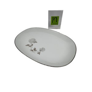 Vintage Noritake Rosay-serveerschaal: grijze rozen, platina afwerking, gemaakt in Japan