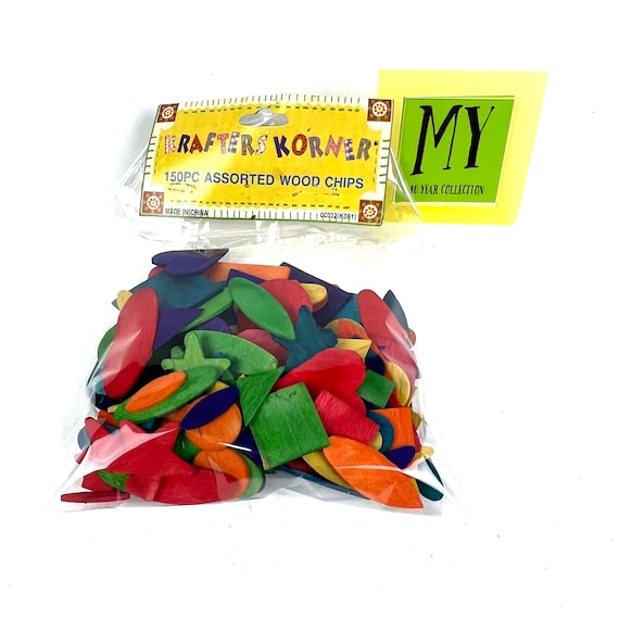 Vintage Craft Supply - Krafters Korner - 150 Assorted Colored Wood Chips - My40YearCollection