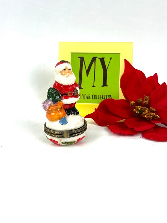 Vintage Ceramic Santa Claus Hinged Trinket Box - C