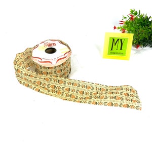 Fita Vintage - Creme com motivo de abacaxi verde laranja - WFR Fabricado nos EUA - My40YearCollection