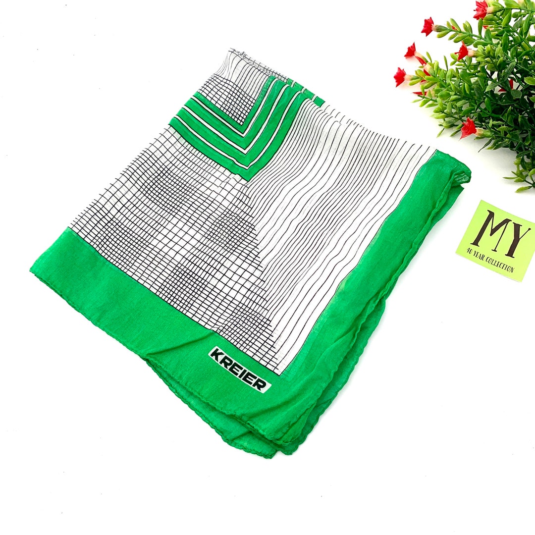 Vintage Signed Kreier Square Handkerchief Hanky Neck Scarf Made in