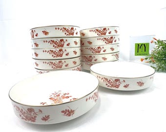 Vintage Mikasa Eastwind Bone China Coupe Soup Bowl: Rust & Gold Floral