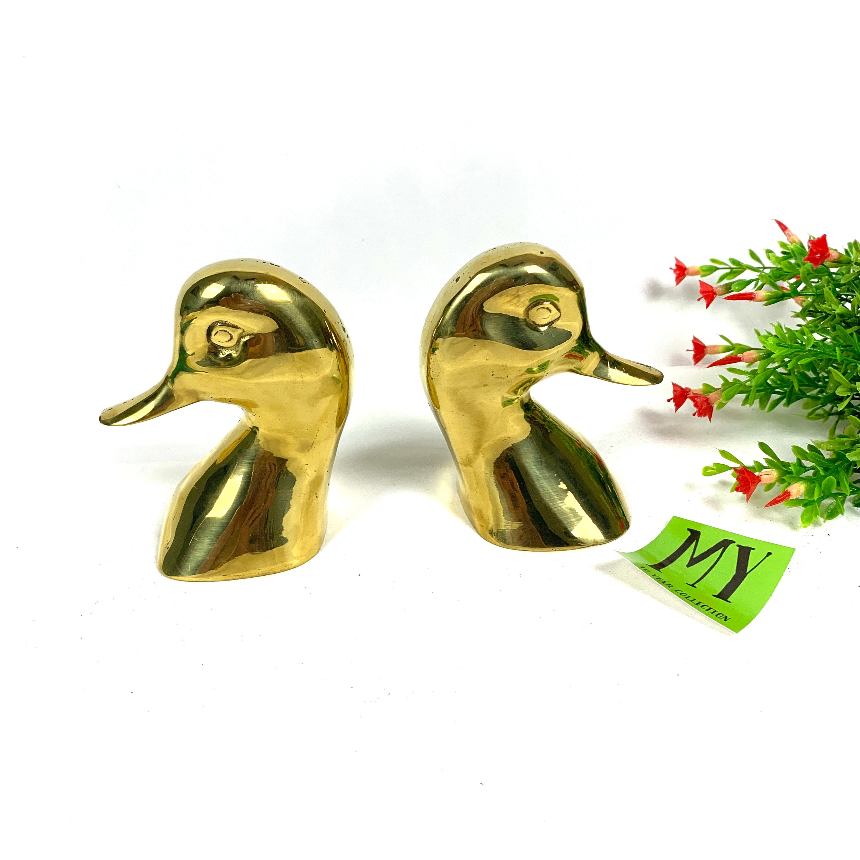 Vintage Solid Brass Duck Head Bookends Dessau Made in Taiwan