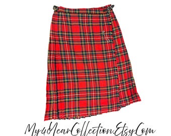 Vintage Gorray rode Schotse wollen kilt - geruite rok gemaakt in Engeland - My40YearCollection