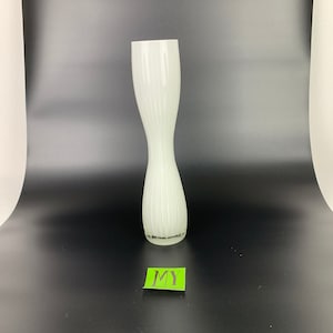 Vintage White Art Glass Vase: Ribbed Hourglass, Mid-Century Modern