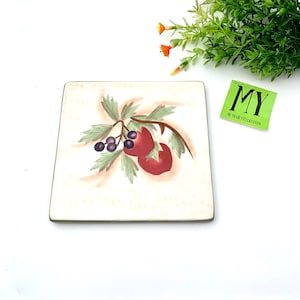 Vintage Hand Painted Ceramic Trivet KIC Fresh Fruit Berries Apples Square Trivet Decorative Tile Shabby Chic Kitchen My40YearCollection