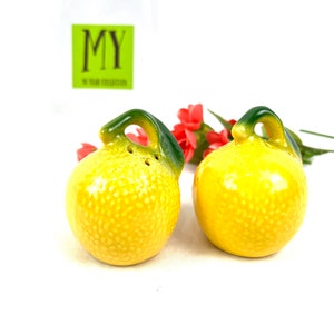 Vintage Salt and Pepper Shakers - Ceramic Figural Yellow Lemon Shaped Shakers - Summertime Dinner Table - My40YearCollection
