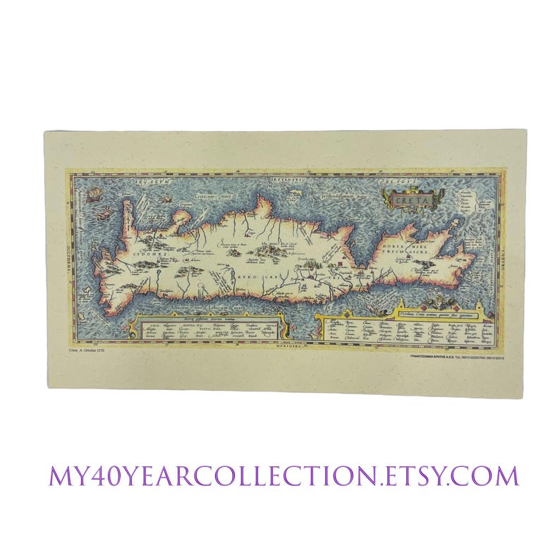 Vintage Map Print Map of Island of Crete Historical Map of Crete in