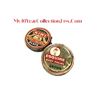 Vintage Boot Polish Cans - CHOOSE - Esquire Brown Boot Polish or Kiwi Black Boot Polish - My40YearCollection
