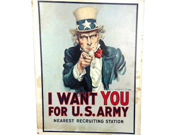 Vintage "I Want You" US Army Poster: James Montgomery Flagg WWI Ephemera