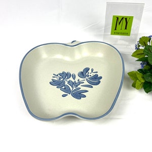 Vintage Stoneware Apple Baking Dish - Pfaltzgraff Yorktowne - Blue Floral with Blue Trim - Apple Shaped Bowl My40YearCollection